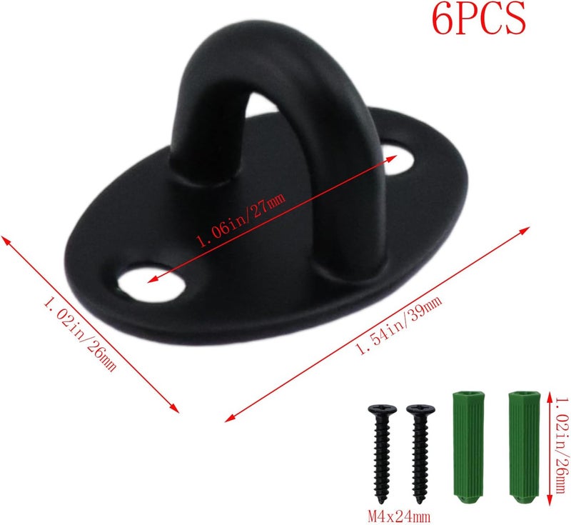 Dnyta 6Pcs Stainless Steel Ceiling Hook Pad Eye Plate Wall Mount Ring Hooks, Marine Hardware Hooks with Screws for Swing Hanging, Wall/Ceiling Mount, Outdoor or Indoor Activity (Small, Black) - Image 2